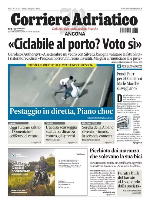 Prima-pagina-corriere adriatico-edizione-di-oggi-24-08-2024